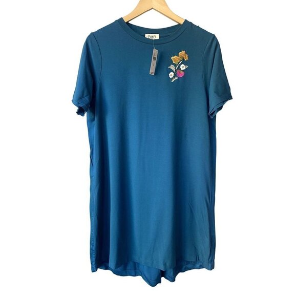 Anthropologie Floral Shirt Dress Embroidered M Blue Mini NWT Boho Artsy Casual